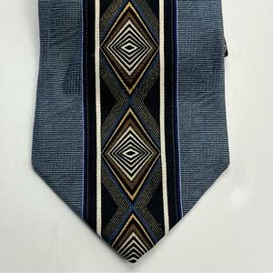 Palatina Geometric Patterned Mens 100% Silk Neck Tie‎ Blue Black Brown Office
